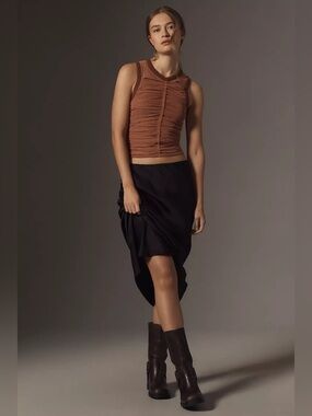 Anthropologie Shirred Mesh Racerback Tank Top brown rust color NWOT size small